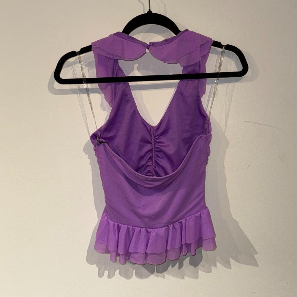 Ruffled Purple Mesh Top M - Picture 4 of 4